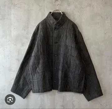 요건 레일 실크 울 스탠드 카라 자켓 블랙 코트