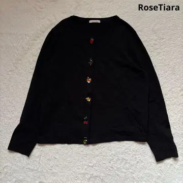 [ 새상품급 ] 로즈 티아라 후르츠 니트 가디건 비쥬 블랙 긴팔 루즈핏