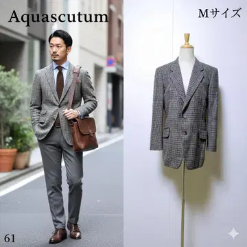 아쿠아 스큐텀 울 100% 테일러드 자켓 체크 무늬 남성용