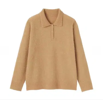 새상품 무인양품 울 혼방 부클레 폴로 스웨터 카멜