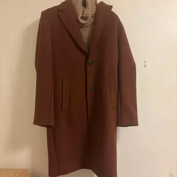 브라운 체스터 코트 울 혼방