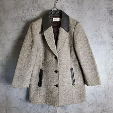 [ 빈티지 ] 테일러드 자켓 이소재 울 가죽 바이컬러 레트로