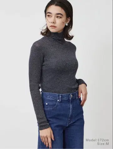 [미사용 새상품] PLST 라메 시어 리브 터틀넥 스웨터 다크 그레이 L