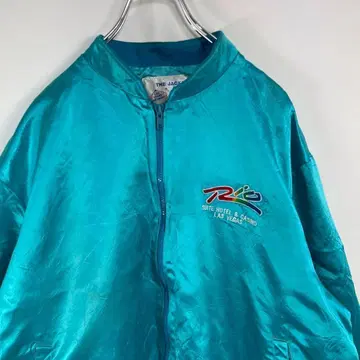 USA제 90s 호텔 Lio 자수 로고 나일론 베이스볼 자켓 2XL