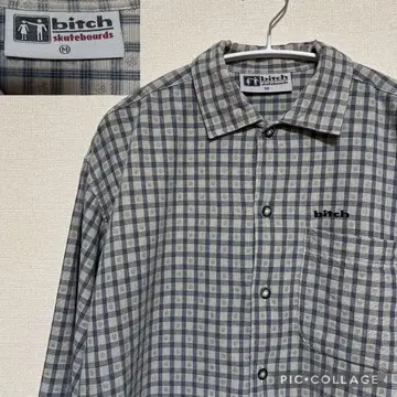 bitch skateboards 비치 자수 로고 체크 무늬 긴팔 셔츠 M