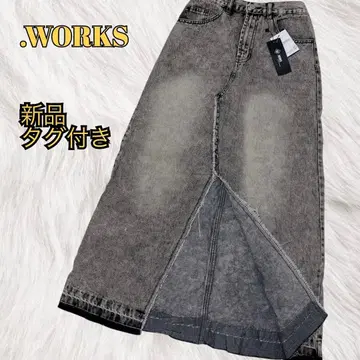 택 포함 새상품 .WORKS 데님 롱 스커트 데미지 슬릿