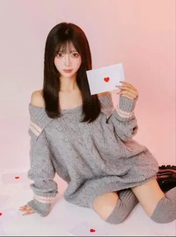 Darich 오프숄더 라인 니트 미니 원피스