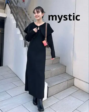 mystic 니트 롱 원피스 카라 부착 니트 원피스 세일 새상품