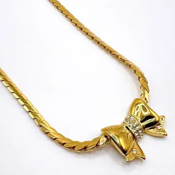 니나리치 리본 모티브 골드 목걸이 큐빅 키헤이 체인