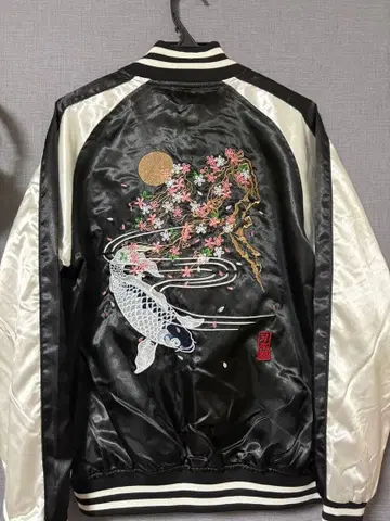 잉어와 벚꽃 자수 스카잔 리버서블