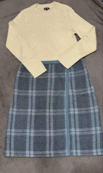 INDIVI 베이지&체크 도킹 원피스 42