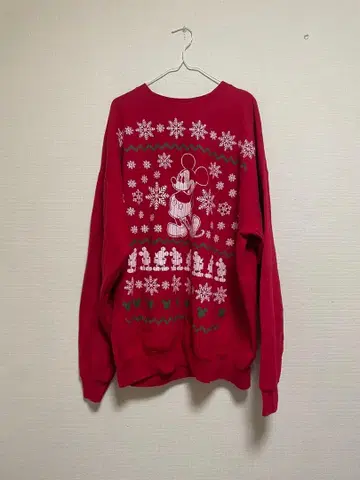 Disney 구제 의류 미키 맨투맨 빨간색 크리스마스 겨울 눈 2XL