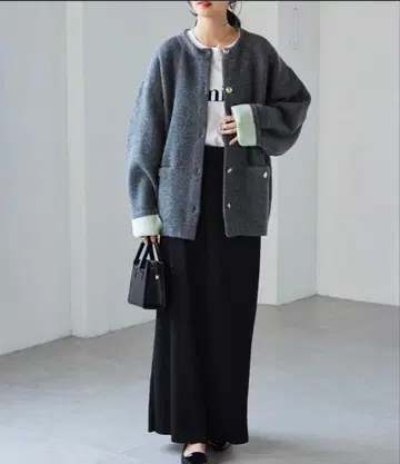 RANAN 골드 버튼 배색 니트 자켓 가디건 택 포함