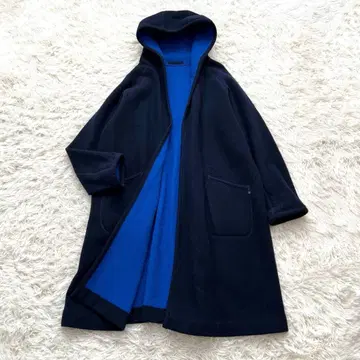 45R 저지 멜톤 후드 코트 네이비 블루 L