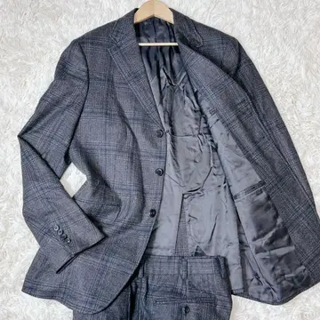 사이즈 52 Belvest 캐시미어 혼방 셋업 체크 브라운