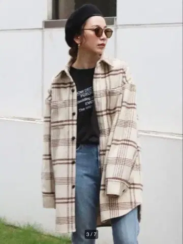 Ungrid 샤기 체크 루즈 셔츠 셔츠 자켓