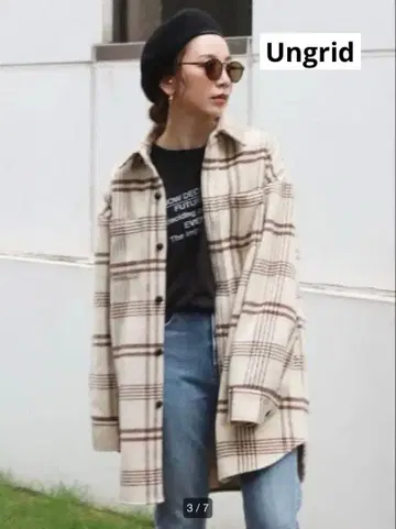 Ungrid 샤기 체크 루즈 셔츠 셔츠 자켓