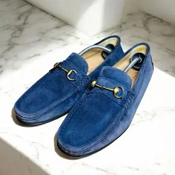 BOEMOS 네이비 스웨이드 모카신 로퍼 신발 금장 장식 포함 42