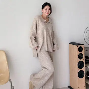 베이지 니트 셋업 팬츠