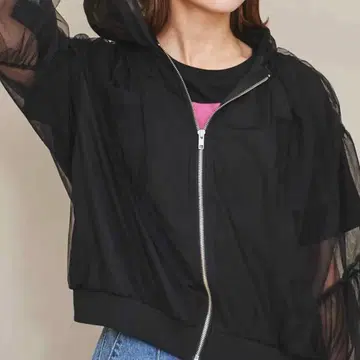 [ 새상품급 ] 트란테안   모드 튤 레이어드 지퍼 후드티 블랙