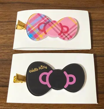 키티 시크릿 앞머리 클립 체크 블랙 헬로키티전 한정판