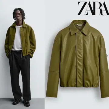 ZARA 올리브 그린 가죽풍 자켓