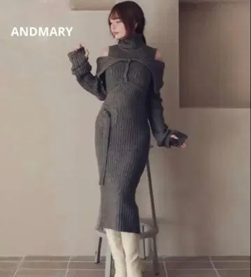 ANDMARY 안드마리 니트 원피스 오프숄더 가디건 세트