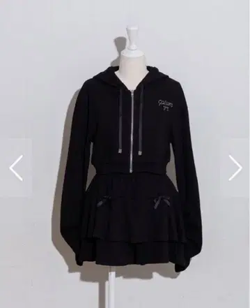 pium 개더 슬리브 리브 후드티 셋업 블랙