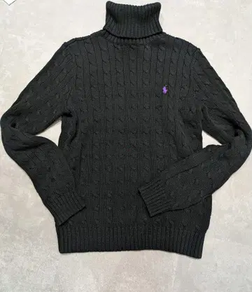 랄프 로렌 스포츠 터틀넥 자수 블랙 코튼 100%