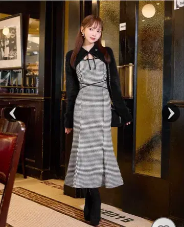 샤기 볼레로 set 깅엄 체크 롱 원피스