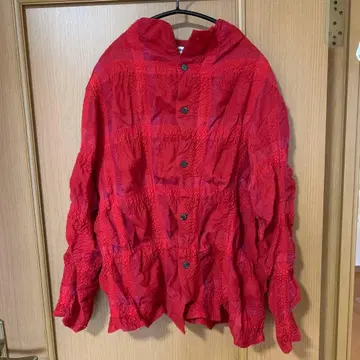 Plantation 주름 가공 레드 긴팔 셔츠 체크 울 레드