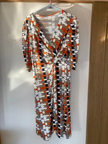 기하학 패턴 7부 소매 랩 드레스 원피스 여성용 신축성 있음