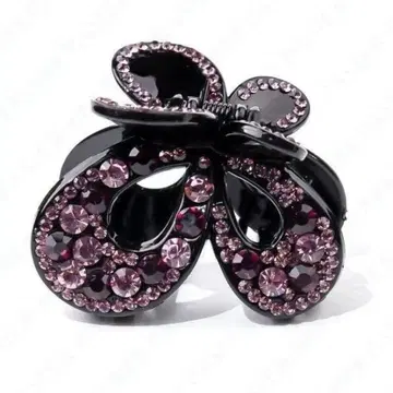 나비 모양 헤어 클립 블랙과 보라색