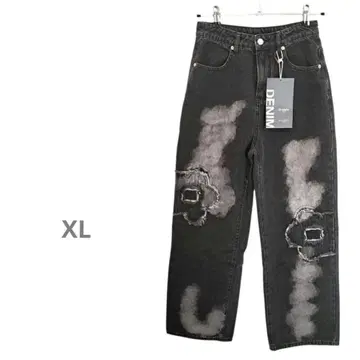 새상품 오버 사이즈 블랙 데님 꽃무늬 크러쉬 데미지 블리치 XL 블랙
