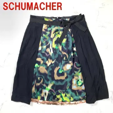 A438 슈마허 미디 스커트 실크 리본 올 패턴 블랙 그린 XS