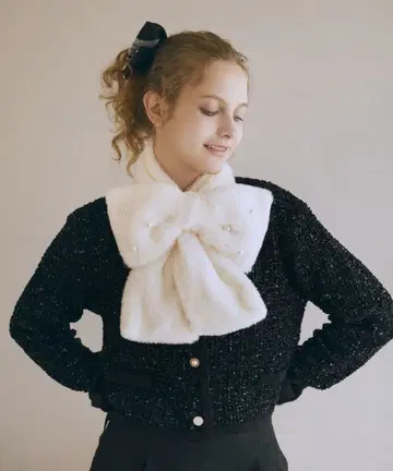 [ Maison de FLEUR ] 펄 리본 포함 퍼 티펫 (아이보리)