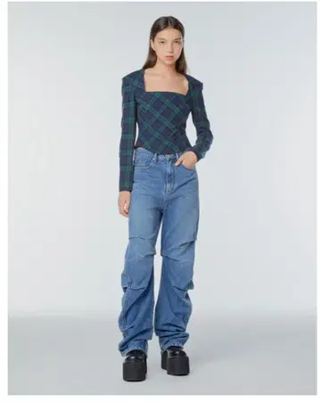 인스턴트펑크 그린 체크 긴팔 상의 사이즈 1