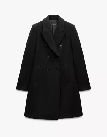 ZARA 울 블렌드 더블 브레스트 코트 M 블랙