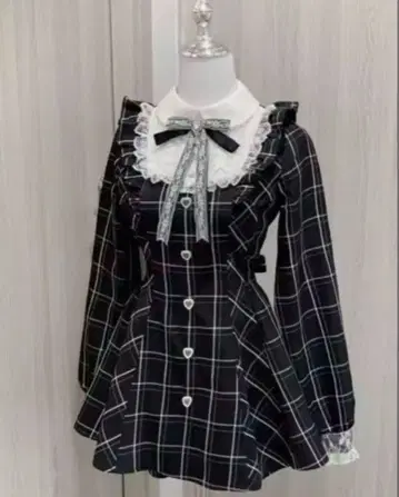 양산형 지뢰계 체크 무늬 긴팔 셋업