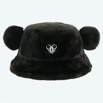 미키마우스 귀 달린 퍼 버킷햇 블랙