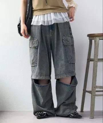 w closet 2WAY 카고 팬츠 블루