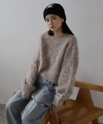 ENC 테디베어 샤기 크롭 풀오버