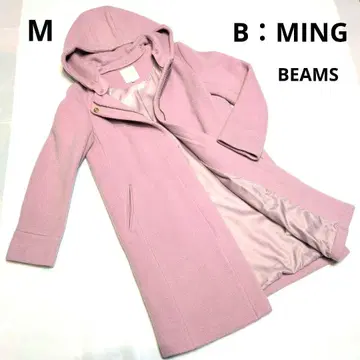 B:MING BEAMS 후드 부착 롱 코트 M 핑크