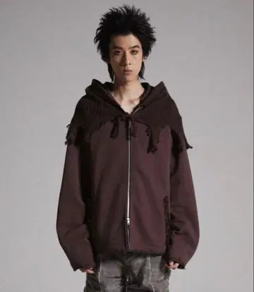 [ GRANCY ] 니트 레이어드 디자인 지퍼 후디 지퍼 후드티