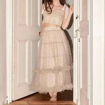 ' Ballerina'ribbon tulle skirt dot ivory