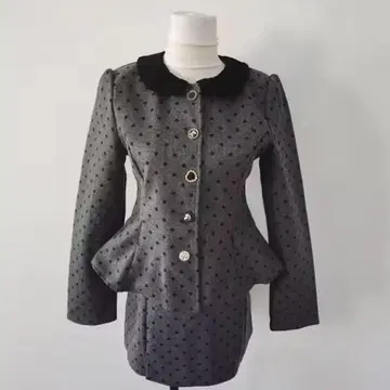 도트 무늬 노카라 자켓