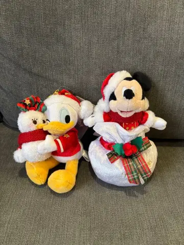 디즈니 스토어 크리스마스 도날드 미키 봉제 인형 키체인