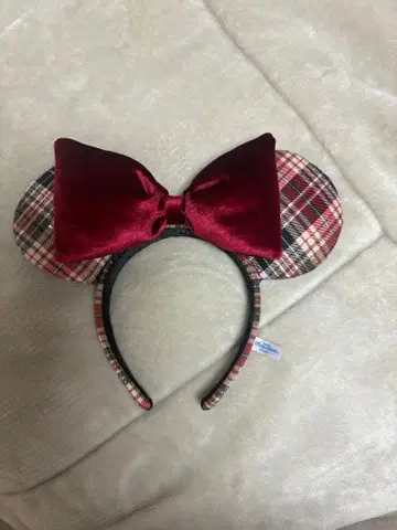 도쿄 디즈니 리조트 체크 무늬 머리띠 빨간색