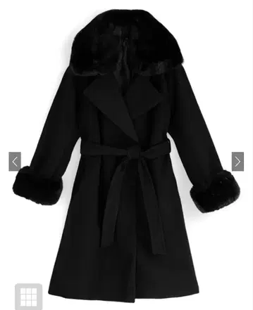 리본 벨트 부착 퍼 가운 코트