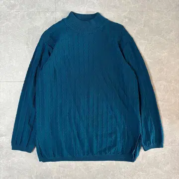 케이블 짜임 하이넥 니트 얇은 소재 니트 LL 그린